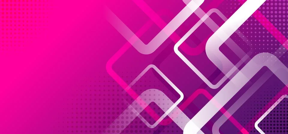 Banner web template design rounded squares geometric white on pink and purple Stock Illustration