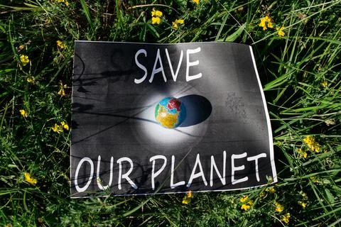 Banner on which is written the text "Save our planet". Stock Photos