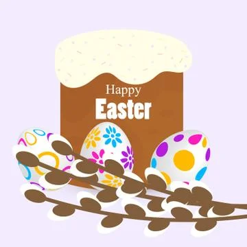 Banner of willow and easter bread with eggs Stock Illustration