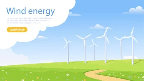 Banner with wind turbines Stock Footage 264700979