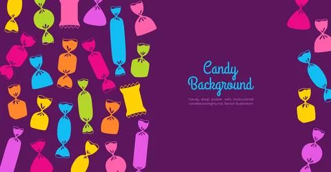 Banner with wrapped candy sweets and place for text poster candy shop Illustrazione stock