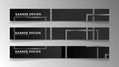 Banners of abstract geometric and rectangular patterns with black and white g Illustrazione stock