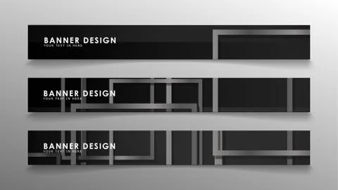 Banners of abstract geometric and rectangular patterns with black and white g Illustrazione stock