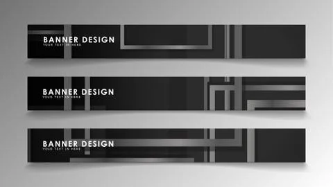 Banners of abstract geometric and rectangular patterns with black and white g Illustrazione stock