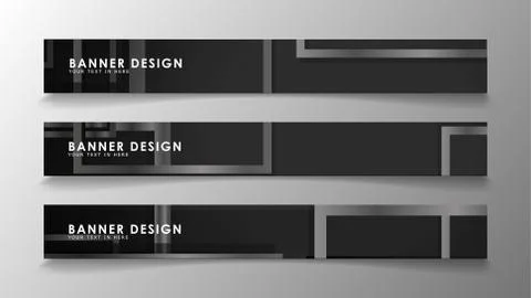 Banners of abstract geometric and rectangular patterns with black and white g Illustrazione stock