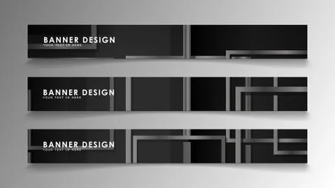 Banners of abstract geometric and rectangular patterns with black and white g Illustrazione stock