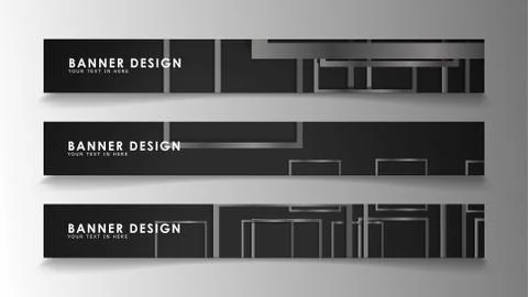 Banners of abstract geometric and rectangular patterns with black and white g 스톡 일러스트
