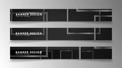 Banners of abstract geometric and rectangular patterns with black and white g Illustrazione stock