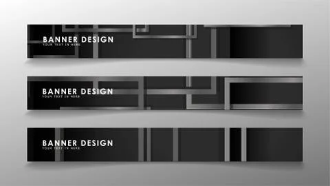 Banners of abstract geometric and rectangular patterns with black and white g Illustrazione stock