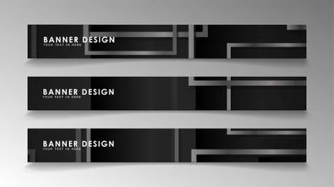 Banners of abstract geometric and rectangular patterns with black and white g Illustrazione stock