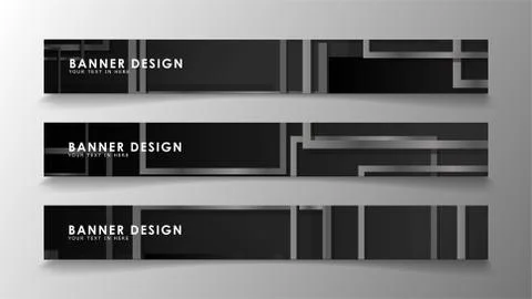 Banners of abstract geometric and rectangular patterns with black and white g 스톡 일러스트