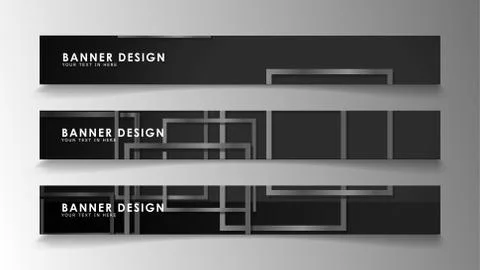 Banners of abstract geometric and rectangular patterns with black and white g Illustrazione stock