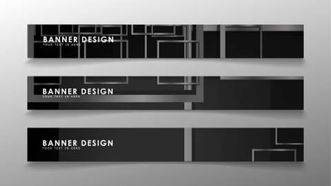Banners of abstract geometric and rectangular patterns with black and white g Illustrazione stock