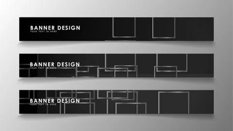 Banners of abstract geometric and rectangular patterns with black and white g Illustrazione stock