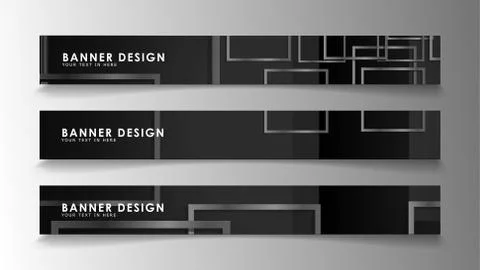 Banners of abstract geometric and rectangular patterns with black and white g Illustrazione stock