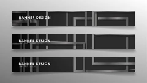 Banners of abstract geometric and rectangular patterns with black and white g 스톡 일러스트