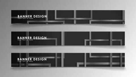Banners of abstract geometric and rectangular patterns with black and white g 스톡 일러스트