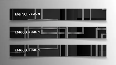 Banners of abstract geometric and rectangular patterns with black and white g Illustrazione stock