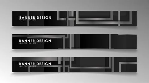 Banners of abstract geometric and rectangular patterns with black and white g 스톡 일러스트