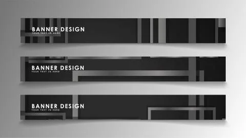 Banners of abstract geometric and rectangular patterns with black and white g Illustrazione stock
