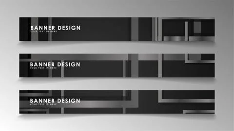 Banners of abstract geometric and rectangular patterns with black and white g Illustrazione stock