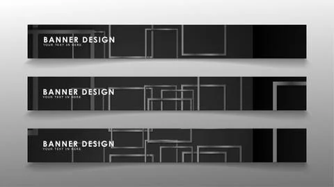 Banners of abstract geometric and rectangular patterns with black and white g 스톡 일러스트