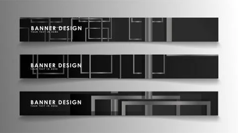 Banners of abstract geometric and rectangular patterns with black and white g Illustrazione stock