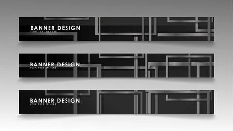 Banners of abstract geometric and rectangular patterns with black and white g 스톡 일러스트