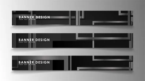 Banners of abstract geometric and rectangular patterns with black and white g Illustrazione stock