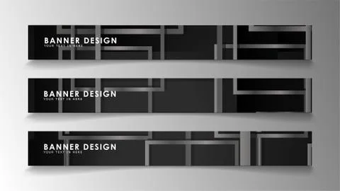 Banners of abstract geometric and rectangular patterns with black and white g Illustrazione stock