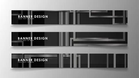 Banners of abstract geometric and rectangular patterns with black and white g 스톡 일러스트