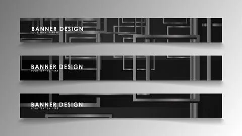 Banners of abstract geometric and rectangular patterns with black and white g Illustrazione stock