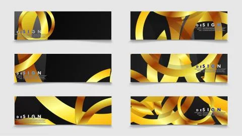 Banners with abstract metal vector backgrounds with luxurious shiny gold circ Illustrazione stock