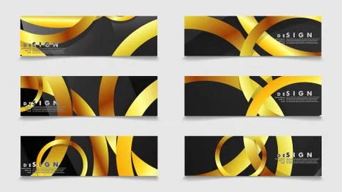 Banners with abstract metal vector backgrounds with luxurious shiny gold circ Stock Illustration