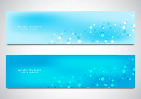 Banners and headers for site with molecules background and neural network Stock Illustration
