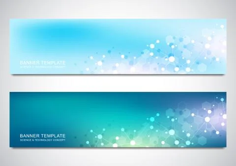 Banners and headers for site with molecules background and neural network Stock Illustration