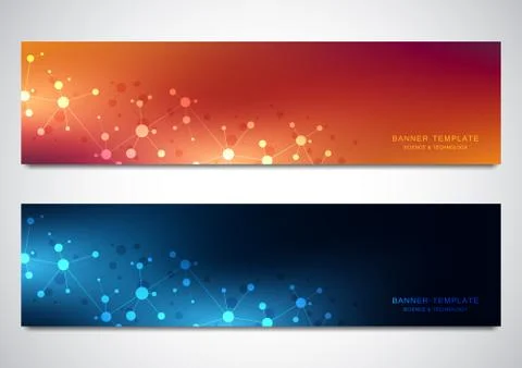 Banners and headers for site with molecules background and neural network Stock Illustration