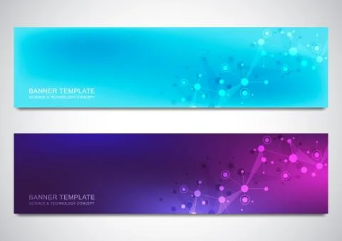 Banners and headers for site with molecules background and neural network Stock Illustration