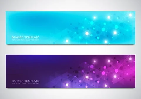 Banners and headers for site with molecules background and neural network Stock Illustration