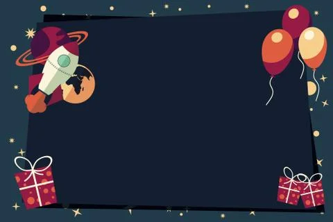 Banners with balloons, presents, rocket ship and planets Stock Illustration