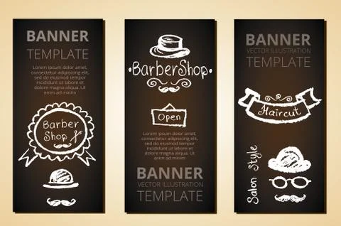 Banners with barber elements, vector. Stock Illustration