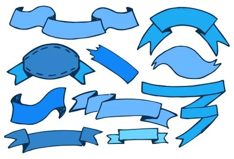 Banners of Blue Color Drawn Vector Illustration Ilustración de archivo