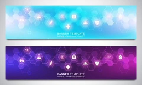 Banners design template with hexagons pattern and medical icons. Healthcare Stock Illustration