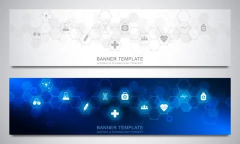 Banners design template with hexagons pattern and medical icons. Healthcare Stock Illustration