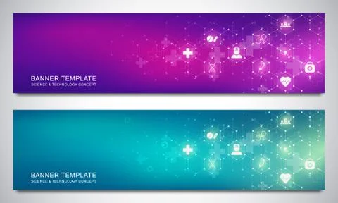 Banners design template with hexagons pattern and medical icons. Healthcare Stock Illustration