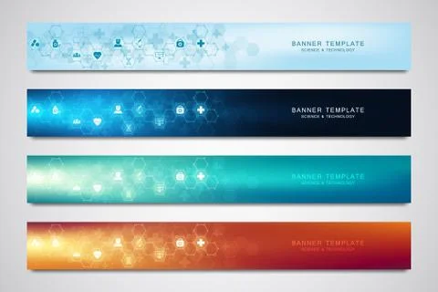 Banners design template with hexagons pattern and medical icons. Healthcare Stock Illustration