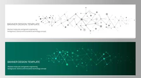 Banners design template with molecular structures and neural network. Abstr.. Stock Illustration