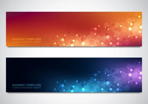 Banners design template with molecules background and neural network. Science Stock Illustration