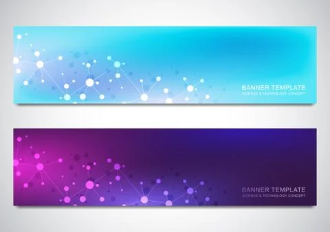 Banners design template with molecules background and neural network. Science Stock Illustration