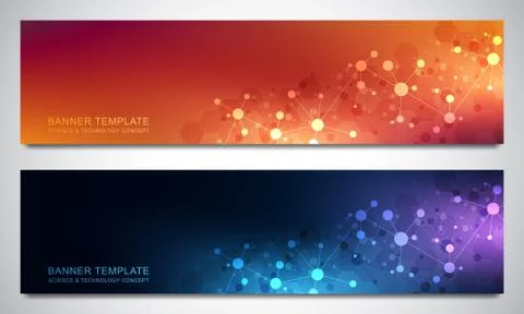 Banners design template with molecules background and neural network. Science Stock Illustration